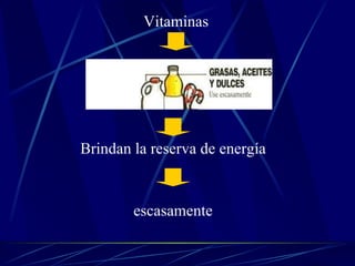 Vitaminas Brindan la reserva de energía escasamente