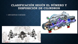 CLASIFICACIÓN SEGÚN EL NÚMERO Y
DISPOSICIÓN DE CILINDROS
• OPUESTOS O BÓXER:
 