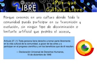 Objetivo promover el interes público en la comunidad universitaria de temas como la propiedad intelectual y las políticas en tecnologías de la información y comunicación (TICs). 