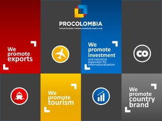 We
promote
exports
We
promote
tourism
We
promote
investment
and industrial
expansion for
internationalization
We
promote
country
brand
 