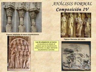 ANÁLISIS FORMAL
Composición IV
Figuras adaptadas al marco arquitectónico
Figuras liberadas del marco
Ley de adaptación al marco
La escultura se adapta al
espacio que la arquitectura le
proporciona o a algún elemento
arquitectónico concreto
 