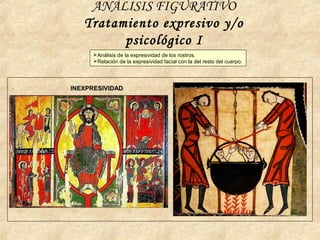 ANÁLISIS FIGURATIVO
Tratamiento expresivo y/o
psicológico I
INEXPRESIVIDAD
Análisis de la expresividad de los rostros.
Relación de la expresividad facial con la del resto del cuerpo.
 