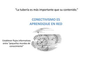 “La tubería es más importante que su contenido.”CONECTIVISMO ESAPRENDIZAJE EN REDEstablecer flujos informativos entre “pequeños mundos de conocimiento”