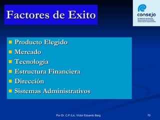 Factores de Exito Producto Elegido Mercado Tecnología Estructura Financiera Dirección Sistemas Administrativos 