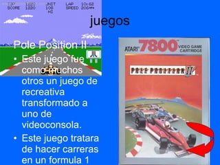 juegos Pole Position II Este juego fue como muchos otros un juego de recreativa transformado a uno de videoconsola. Este juego tratara de hacer carreras en un formula 1 