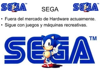 SEGA Fuera del mercado de Hardware actualmente. Sigue con juegos y máquinas recreativas. 