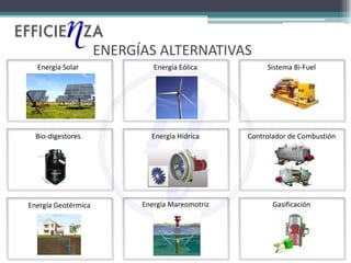 ENERGÍAS ALTERNATIVAS
  Energía Solar               Energía Eólica          Sistema Bi-Fuel




  Bio-digestores          ...