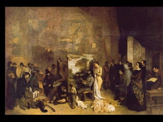 Escoge temas y personajes de la realidad cotidiana, sin caer en el «pintoresquismo» o «folclorismo» decorativo. Su técnica es rigurosa con el pincel  plano y con la espátula, pero su mayor innovación es la elección de temas de la vida cotidiana como motivos dignos de los grandes formatos.En 1855 expuso algunas de sus obras en el Palacio de las Artes de la Exposición Universal de París, pero al ver el rechazo del jurado hacia algunos de sus cuadros decidió inaugurar una exposición individual con el nombre de "Pabellón del Realismo". Entre las obras que exhibió (aproximadamente 40) en dicho lugar cabe mencionar El taller del pintor (1854-55), en el que retrataba a todas las personas que habían ejercido cierta influencia en su vida.Era un hombre arrogante, algo engreído, muy seguro de sí mismo y de su arte, con cierto afán de provocación ("si dejo de escandalizar, dejo de existir"). Rechazó la medalla de La Legión de Honor, afirmando que quería morir "como hombre libre, sin depender de ningún poder ni religión".Murió en La Tour du Peilz, localidad próxima a Vevey, víctima de una cirrosis producida por su consumo abusivo de alcohol.