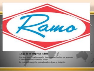 Logo de la empresa Ramo 
Este logo identifica a la compañía Ramo empresa familiar, que acompaña 
a los Colombianos hace mucho tiempo. 
La empresa Ramo no ha cambiado su logo desde su fundación. 
 