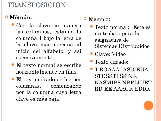 Resultado de imagen de sistema sustitucion y transposicion criptografia