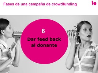 49
Fases de una campaña de crowdfunding
Dar feed back
al donante
6
 
