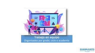 Trabajo en equipo
Organizados por grado, ciclo o academia
 