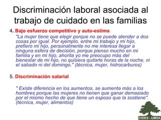 Estrategias de conciliación – vida laboral y familiar La responsabilidad del cuidado recae sobre las familias y, específicamente, sobre las mujeres
