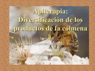 Apiterapia:
Diversificación de los
productos de la colmena
Instructor:
Lic. Xochiquetzal Saucedo Anaya
Septiembre 2013
Culiacán, Sin.
 
