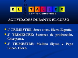 AACCTTIIVVIIDDAADDEESS DDUURRAANNTTEE EELL CCUURRSSOO 
 11º TTRRIIMMEESSTTRREE:: SSeerreess vviivvooss.. SSiieerrrraa EEs...