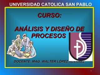CURSO: ANÁLISIS Y DISEÑO DE PROCESOS  DOCENTE: MAG. WALTER LÓPEZ ÁLVAREZ UNIVERSIDAD CATOLICA SAN PABLO 
