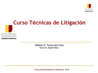 Click to edit Master subtitle styleMódulo II: Teoría del Caso
Docente: Sarah Veras
© Escuela Nacional de la Judicatura, 2013
Curso Técnicas de Litigación
 