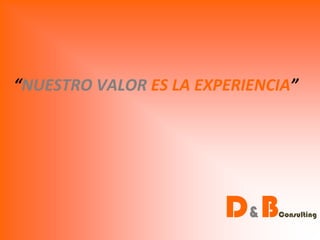 “NUESTRO VALOR ES LA EXPERIENCIA”




                        D&B   Consulting
 