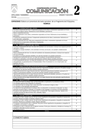 Presentación de comentario de texto narrativo