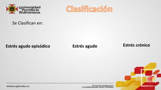 Se Clasifican en: 
Estrés agudo episódico Estrés agudo Estrés crónico 
 