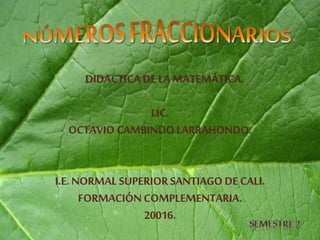 DIDACTICA DE LA MATEMÁTICA.
LIC.
OCTAVIO CAMBINDO LARRAHONDO.
I.E.NORMAL SUPERIORSANTIAGO DE CALI.
FORMACIÓN COMPLEMENTARIA.
20016.
 