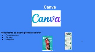 Herramienta de diseño permite elaborar:
● Presentaciones,
● Carteles,
● infografías
Canva
Nombre del
integrante 4
o
 