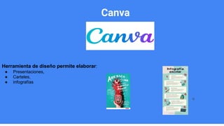 Herramienta de diseño permite elaborar:
● Presentaciones,
● Carteles,
● infografías
Canva
Nombre del
integrante 4
o
 