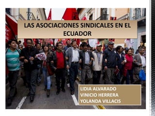 LAS ASOCIACIONES SINDICALES EN EL
ECUADOR
LIDIA ALVARADO
VINICIO HERRERA
YOLANDA VILLACIS
 