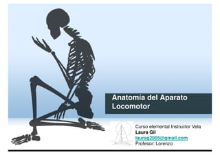 Anatomía del Aparato
Locomotor

      Curso elemental Instructor Vela
      Laura Gil
      laurag2005@gmail.com
      Profesor: Lorenzo
 