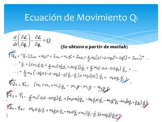 Ecuación de Movimiento Qi
d    L    L
               Qi
dt   
     qi   qi
 