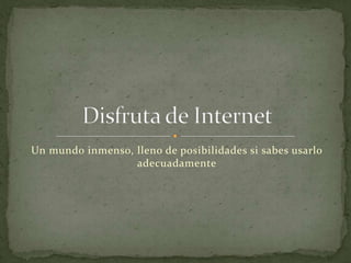 Un mundo inmenso, lleno de posibilidades si sabes usarlo adecuadamenteDisfruta de Internet