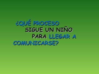 ¿QUÉ PROCESO¿QUÉ PROCESO
SIGUE UN NIÑOSIGUE UN NIÑO
PARAPARA LLEGAR ALLEGAR A
COMUNICARSE?COMUNICARSE?
 