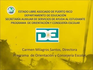 Carmen Milagros Santos, Directora Programa  de Orientación y Consejería Escolar 