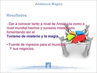 Andalucía Mágica


Resultados

- Dar a conocer tanto a nivel de Andalucía como a
nivel mundial hechos y sucesos misteriosos
fomentando así el
Turismo de misterio y la magia.

- Fuente de ingresos para el municipio
  Y sus negocios.
 