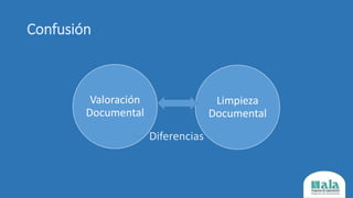 Confusión
Valoración
Documental
Diferencias
Limpieza
Documental
 