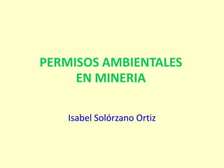 PERMISOS AMBIENTALES
EN MINERIA
Isabel Solórzano Ortiz
 