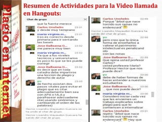 Resumen de Actividades para la Video llamada
en Hangouts:
 
