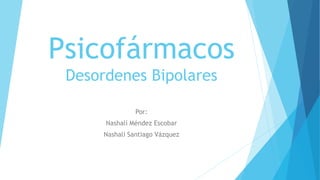 Psicofármacos
Desordenes Bipolares
Por:
Nashalí Méndez Escobar
Nashalí Santiago Vázquez
 
