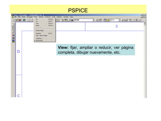 PSPICE
View: fijar, ampliar o reducir, ver página
completa, dibujar nuevamente, etc.
 