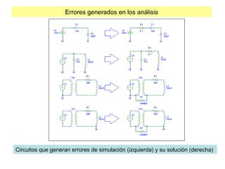 Errores generados en los análisis
Circuitos que generan errores de simulación (izquierda) y su solución (derecha)
 