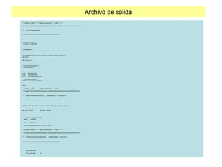 Archivo de salida
**** 03/24/05 17:18:28 ********* PSpice 9.2 (Mar 2000) ******** ID# 1 ********
* C:Program FilesOrcadPSpiceSchematics_SamplesFreedomatSimulacionesCurso PspiceDivisor.sch
**** CIRCUIT DESCRIPTION
******************************************************************************
* Schematics Version 9.2
* Thu Mar 24 17:18:28 2005
** Analysis setup **
.OP
* From [PSPICE NETLIST] section of C:Program FilesOrcadPSpicePSpice.ini:
.lib "nom.lib"
.INC "Divisor.net"
**** INCLUDING Divisor.net ****
* Schematics Netlist *
V_V1 $N_0001 0 20V
R_R2 0 $N_0002 20k
R_R1 $N_0001 $N_0002 20k
**** RESUMING Divisor.cir ****
.PROBE V(*) I(*) W(*) D(*) NOISE(*)
.END
**** 03/24/05 17:18:28 ********* PSpice 9.2 (Mar 2000) ******** ID# 1 ********
* C:Program FilesOrcadPSpiceSchematics_SamplesFreedomatSimulacionesCurso PspiceDivisor.sch
**** SMALL SIGNAL BIAS SOLUTION TEMPERATURE = 27.000 DEG C
******************************************************************************
NODE VOLTAGE NODE VOLTAGE NODE VOLTAGE NODE VOLTAGE
($N_0001) 20.0000 ($N_0002) 10.0000
VOLTAGE SOURCE CURRENTS
NAME CURRENT
V_V1 -5.000E-04
TOTAL POWER DISSIPATION 1.00E-02 WATTS
**** 03/24/05 17:18:28 ********* PSpice 9.2 (Mar 2000) ******** ID# 1 ********
* C:Program FilesOrcadPSpiceSchematics_SamplesFreedomatSimulacionesCurso PspiceDivisor.sch
**** OPERATING POINT INFORMATION TEMPERATURE = 27.000 DEG C
******************************************************************************
JOB CONCLUDED
TOTAL JOB TIME .02
 
