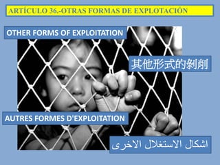ARTÍCULO 36.-OTRAS FORMAS DE EXPLOTACIÓN
OTHER FORMS OF EXPLOITATION
其他形式的剝削
AUTRES FORMES D'EXPLOITATION
‫االخرى‬ ‫االستغالل‬ ‫اشكال‬
 