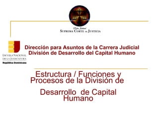 Dirección para Asuntos de la Carrera Judicial  División de Desarrollo del Capital Humano  Estructura / Funciones y Procesos de la División de  Desarrollo  de Capital Humano 