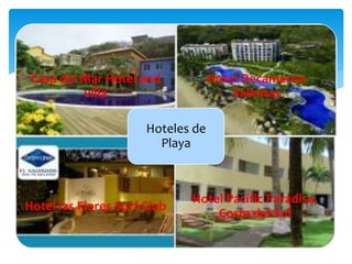 Casa del Mar Hotel and 
villa 
Hotel Decamerón 
Salinitas 
Hotel las Flores Surf Club 
Hotel Pacific Paradise, 
Costa del Sol 
Hoteles de 
Playa 
 