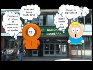 Pues tengo
un trabajo
de
informática
super duro,
me ayudas

Super, pero
tengo
mucha tarea

Te
puedo
ayudar
en
algo?

Hola amigo
Claro es mi
como te
especialidad en
fue
clases?

 