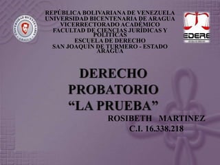 REPÚBLICA BOLIVARIANA DE VENEZUELA 
UNIVERSIDAD BICENTENARIA DE ARAGUA 
VICERRECTORADO ACADÉMICO 
FACULTAD DE CIENCIAS JURÍDICAS Y 
POLÍTICAS 
ESCUELA DE DERECHO 
SAN JOAQUÍN DE TURMERO - ESTADO 
ARAGUA 
ROSIBETH MARTINEZ 
C.I. 16.338.218 
 