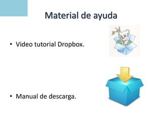 Material de ayuda
• Video tutorial Dropbox.
• Manual de descarga.