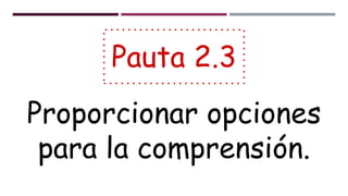 Pauta 2.3
Proporcionar opciones
para la comprensión.
 