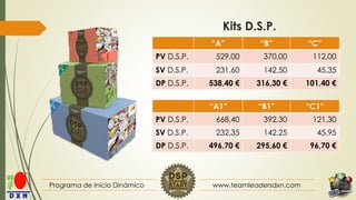 www.teamleadersdxn.com 
Programa de Inicio Dinámico 
Kits D.S.P. 
“A” 
“B” 
“C” 
PVD.S.P. 
529,00 
370,00 
112,00 
SVD.S.P...