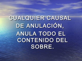 CCUUAALLQQUUIIEERR CCAAUUSSAALL 
DDEE AANNUULLAACCIIÓÓNN,, 
AANNUULLAA TTOODDOO EELL 
CCOONNTTEENNIIDDOO DDEELL 
SSOOBBRREE.. 
 